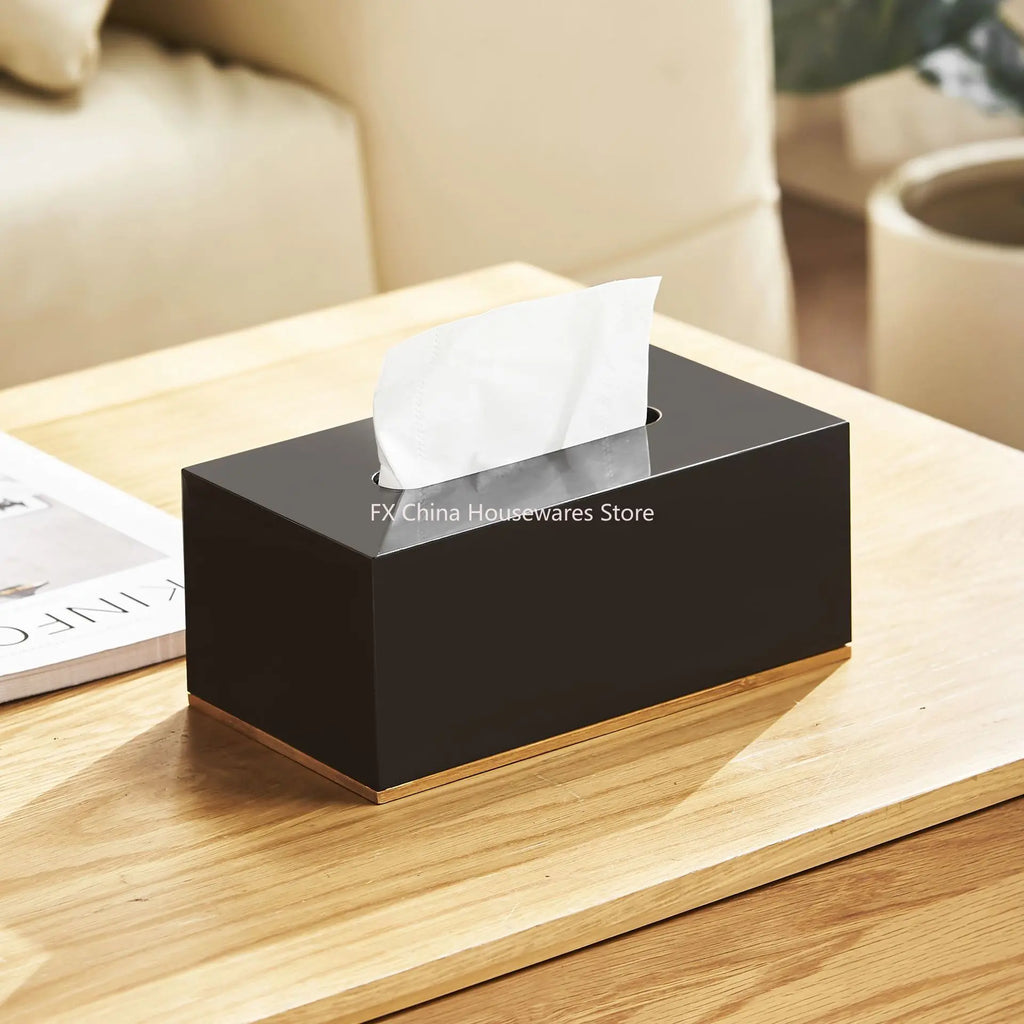 Stylish Plastic Tissue Box Bamboo Base Desktop Organizer Living Room