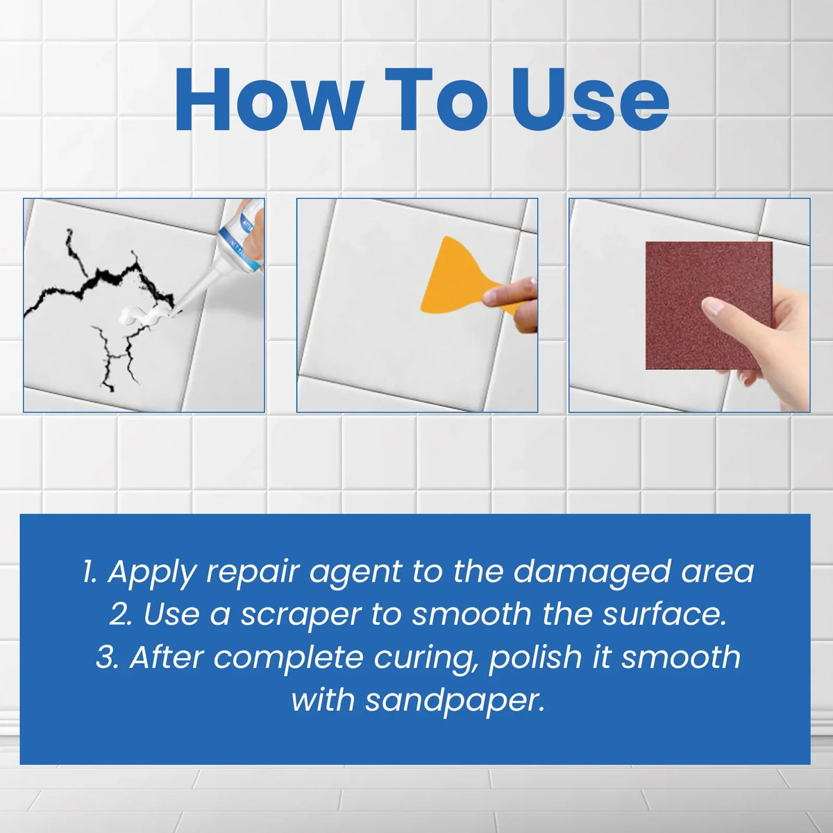 100g Tile Repair Paste – Waterproof, Fast-Drying + Scraper & Sandpaper