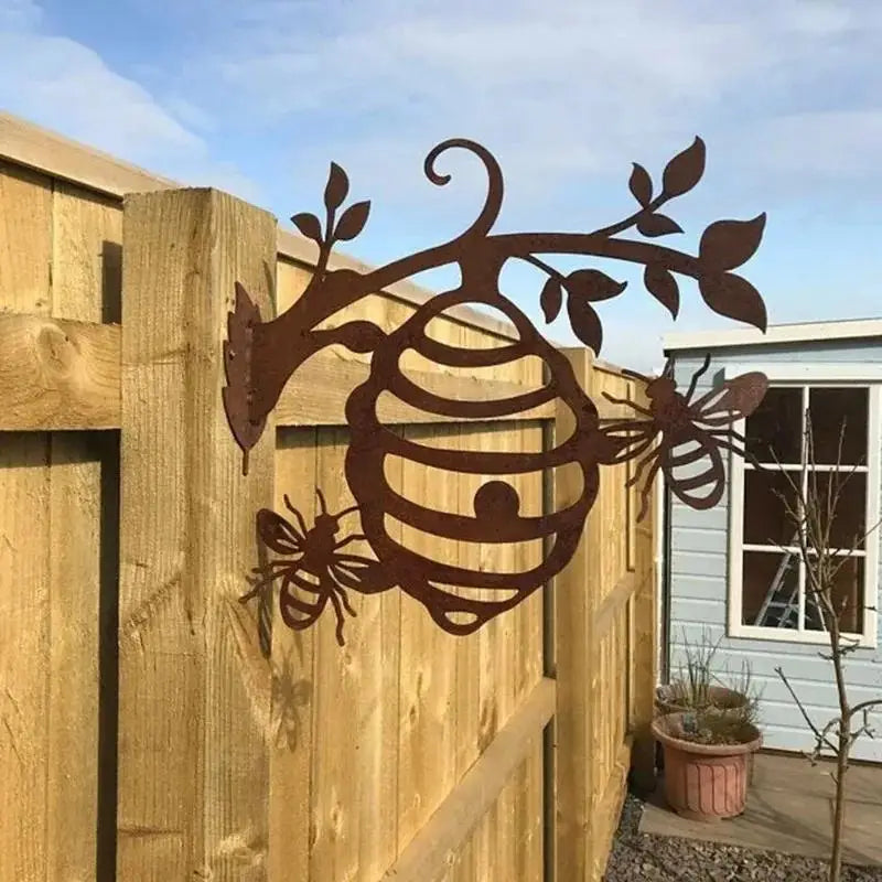 Metal Honeycomb Bee Garden Stake – Iron Art Outdoor Décor