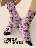 Custom Couple Face Socks | Personalized Pink Photo Gift