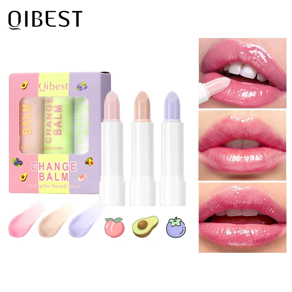QiBest 3-Piece Color Changing Lip Balm Set | Tinted & Moisturizing