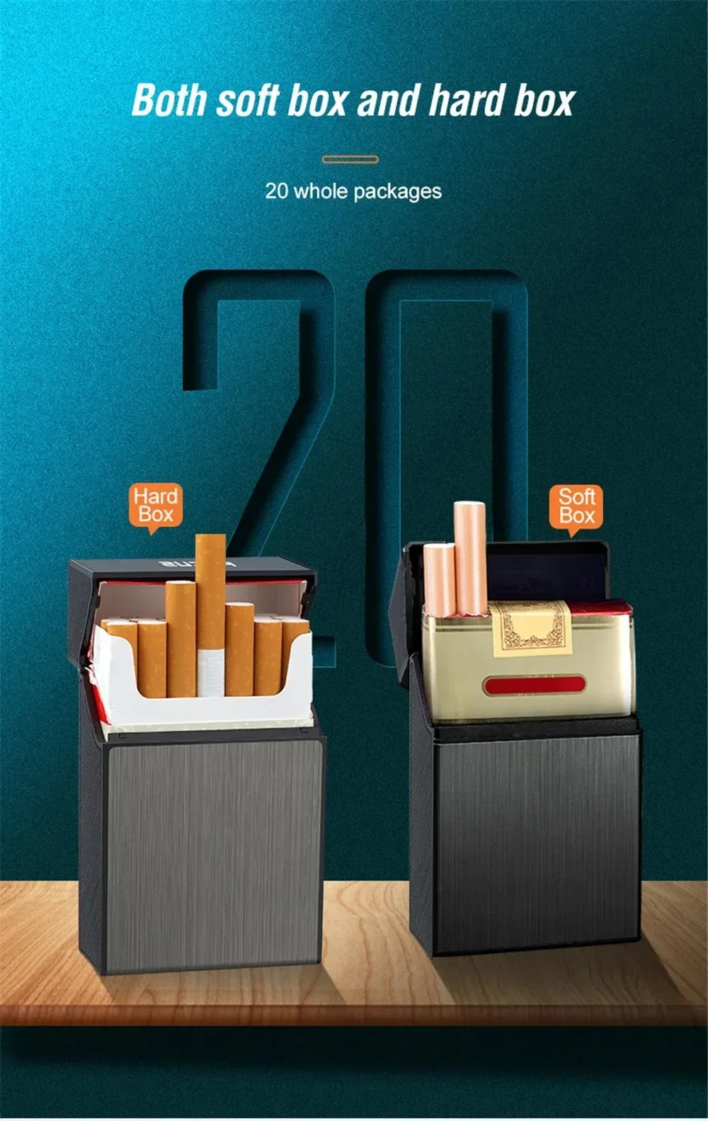 Metal Cigarette Case 20-Pack Slim Pocket Holder Box