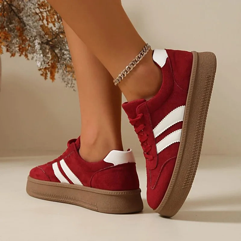 Women's Suede Platform Sneakers – Non-Slip Lace-Up Casual Shoes