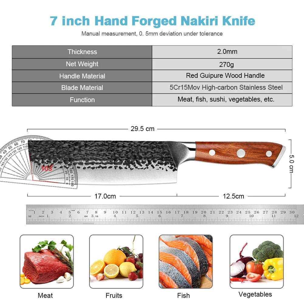 XITUO 7" Nakiri Knife – Japanese Vegetable Cleaver Pakkawood