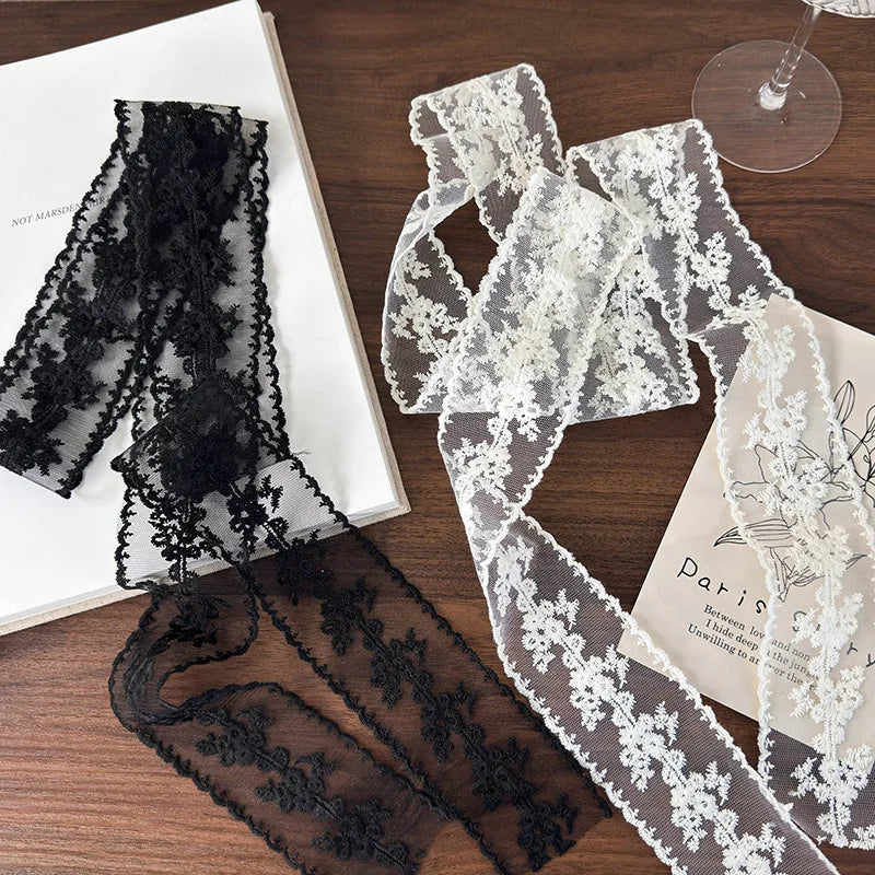 Korean Version Ins Retro Lace Long Silk Scarf Female Personality