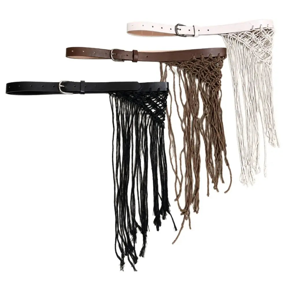 Y2K Tassel Woven Belt – Boho Knit Rope Waistband for Jeans