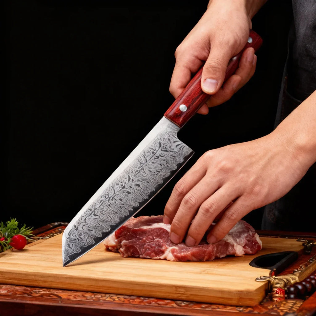 Damascus Steel Chef Knife – Japanese Forged Petty Knife, Wood Handle