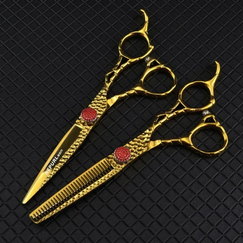 Professional 6" Gold 440C Steel Hair Cutting Thinning Shears