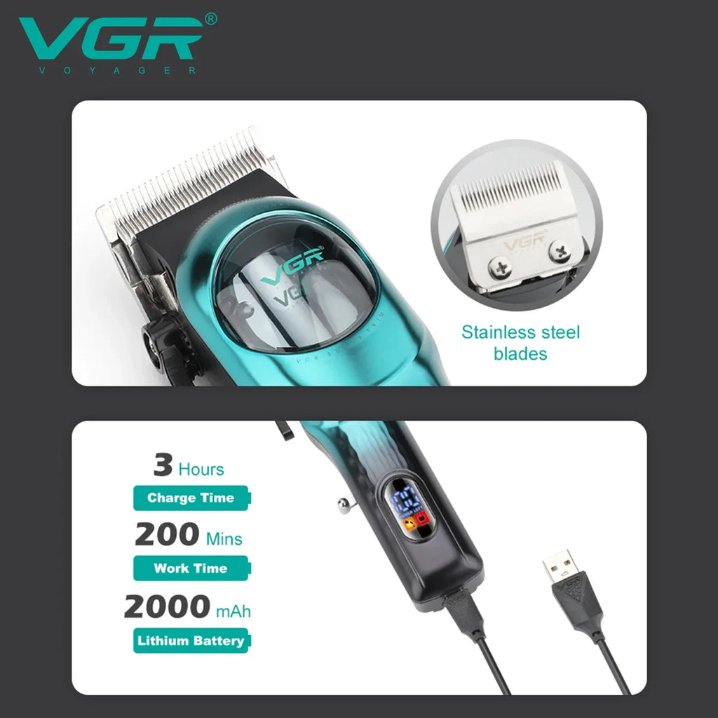 VGR V-166 Professional Rechargeable Hair Clipper Set | LCD Display