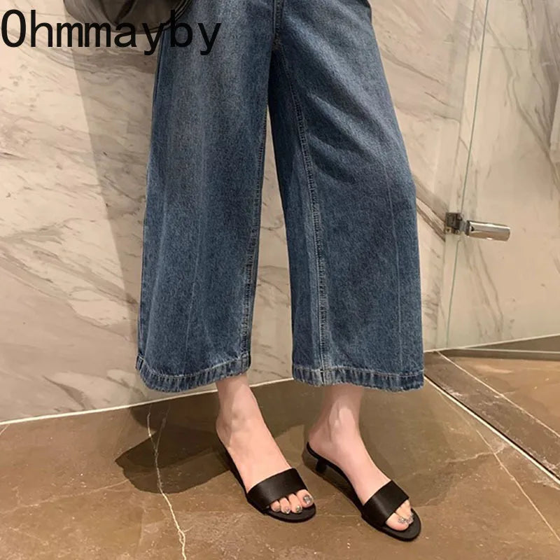 Women's Open Toe Thin Heel Slides – Elegant Summer Slippers