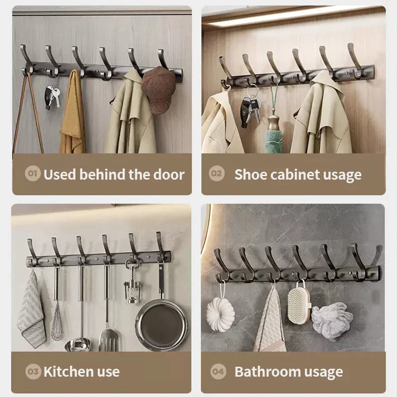 YUNJIEYA 6-Hook Aluminum Wall Rack | Bathroom & Kitchen Hooks