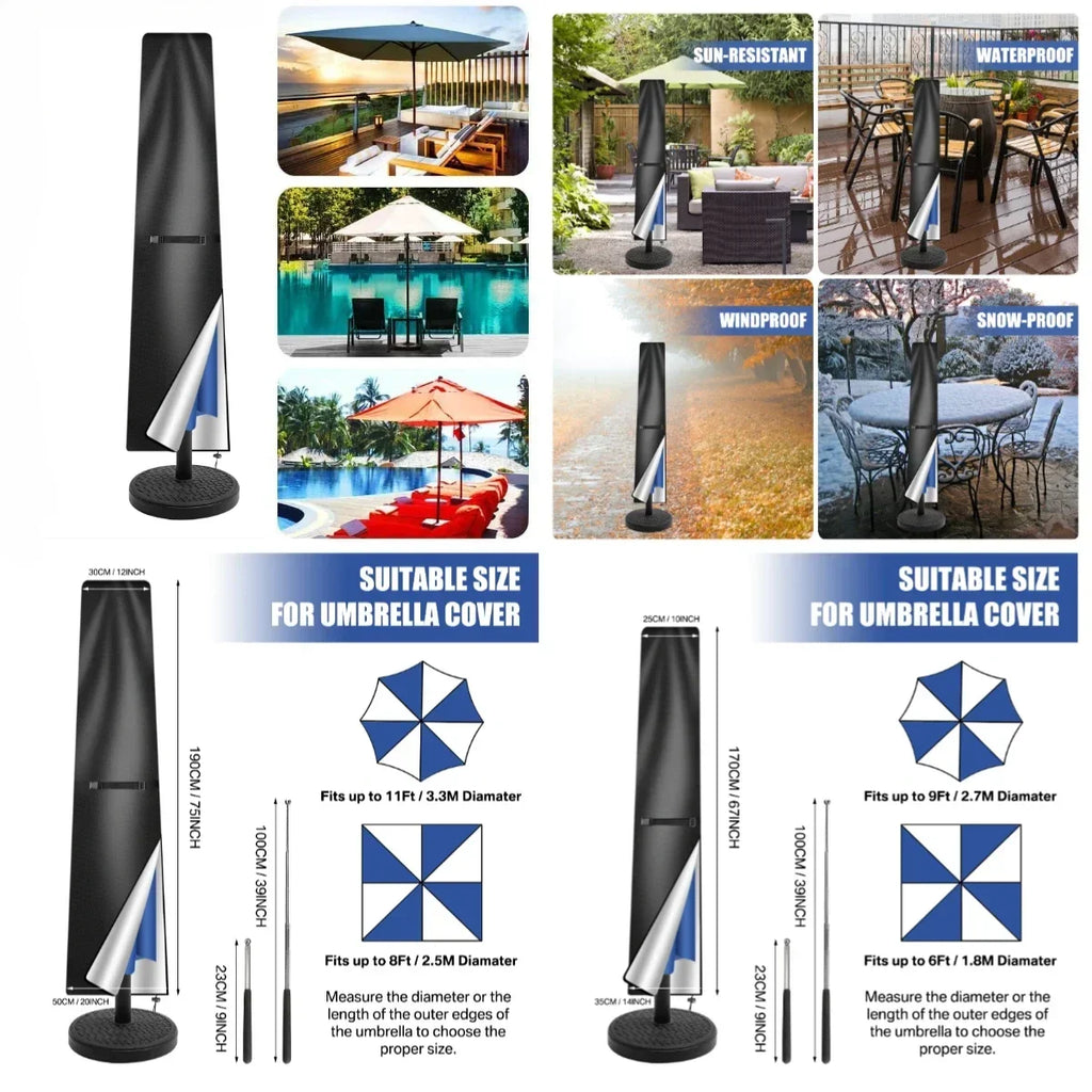 210D Oxford Waterproof Patio Umbrella Cover with Zipper & Rod