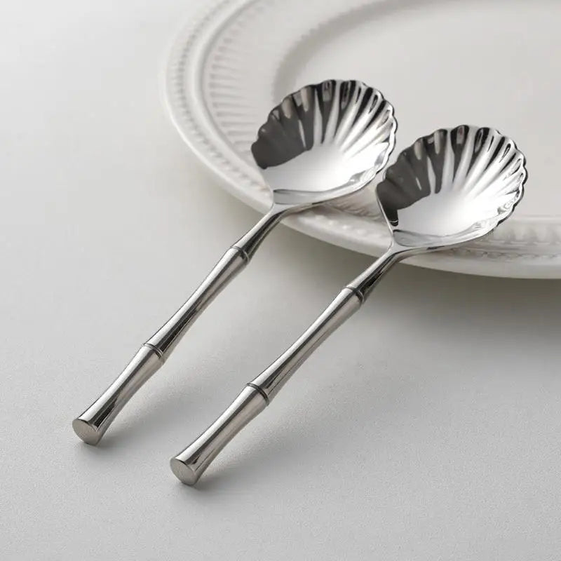 Heat Resistant Stainless Steel Seashell Dessert Spoon Reusable Coffee