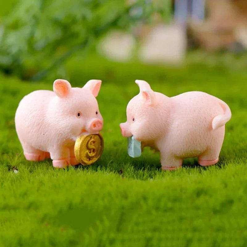 Mini Pig Family Resin Figurines – 5pc Miniature Garden Decor
