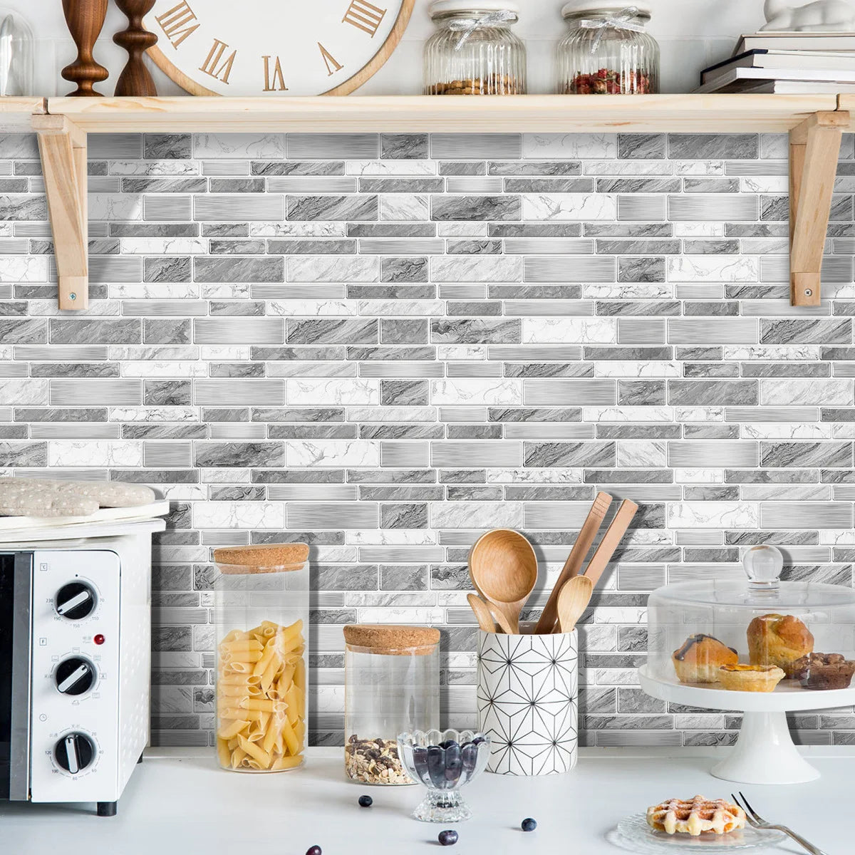 PVC Crystal Film Marble Tile Wall Sticker Waterproof Oilproof Kitchen