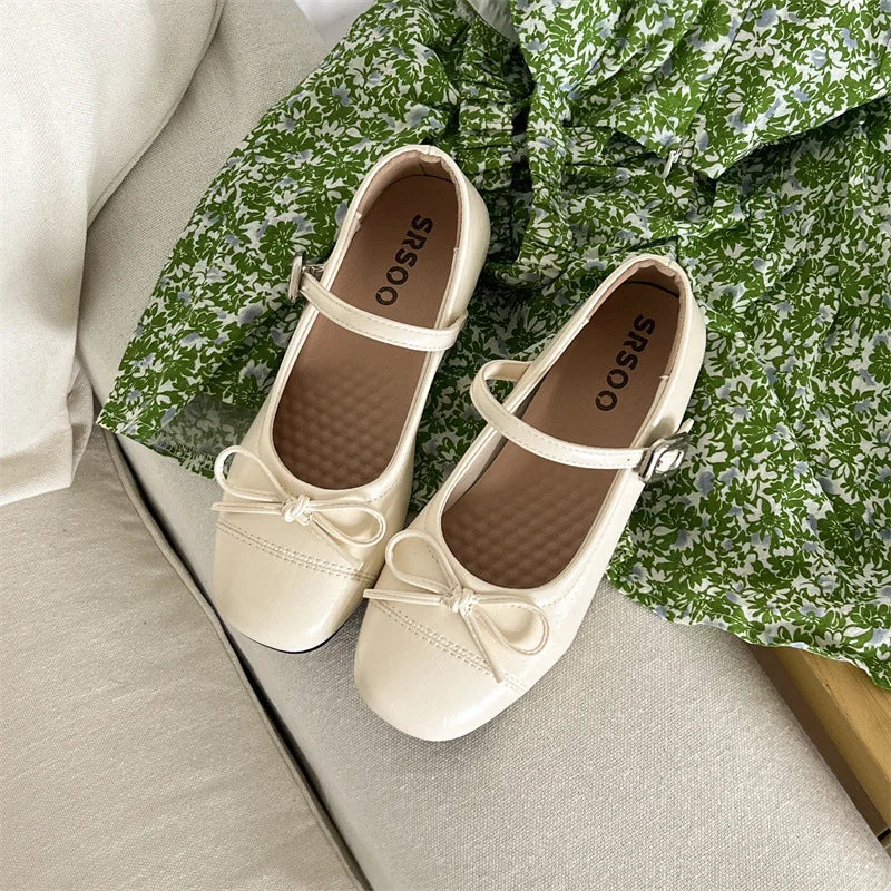 YBQJOO Women's Vintage Mary Jane Ballet Flats – Butterfly Knot