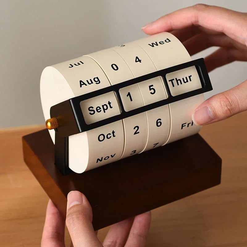 Wooden Rotary Perpetual Calendar – Rotating Desktop Ornament