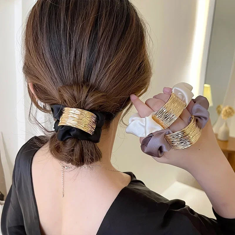 Korean Metal Satin Large Intestine Ring Women Rubber Bands Hair Ties