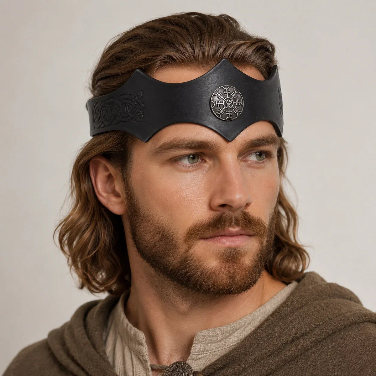 Viking Leather Headband Medieval Warrior Cosplay Belt Metal Rune