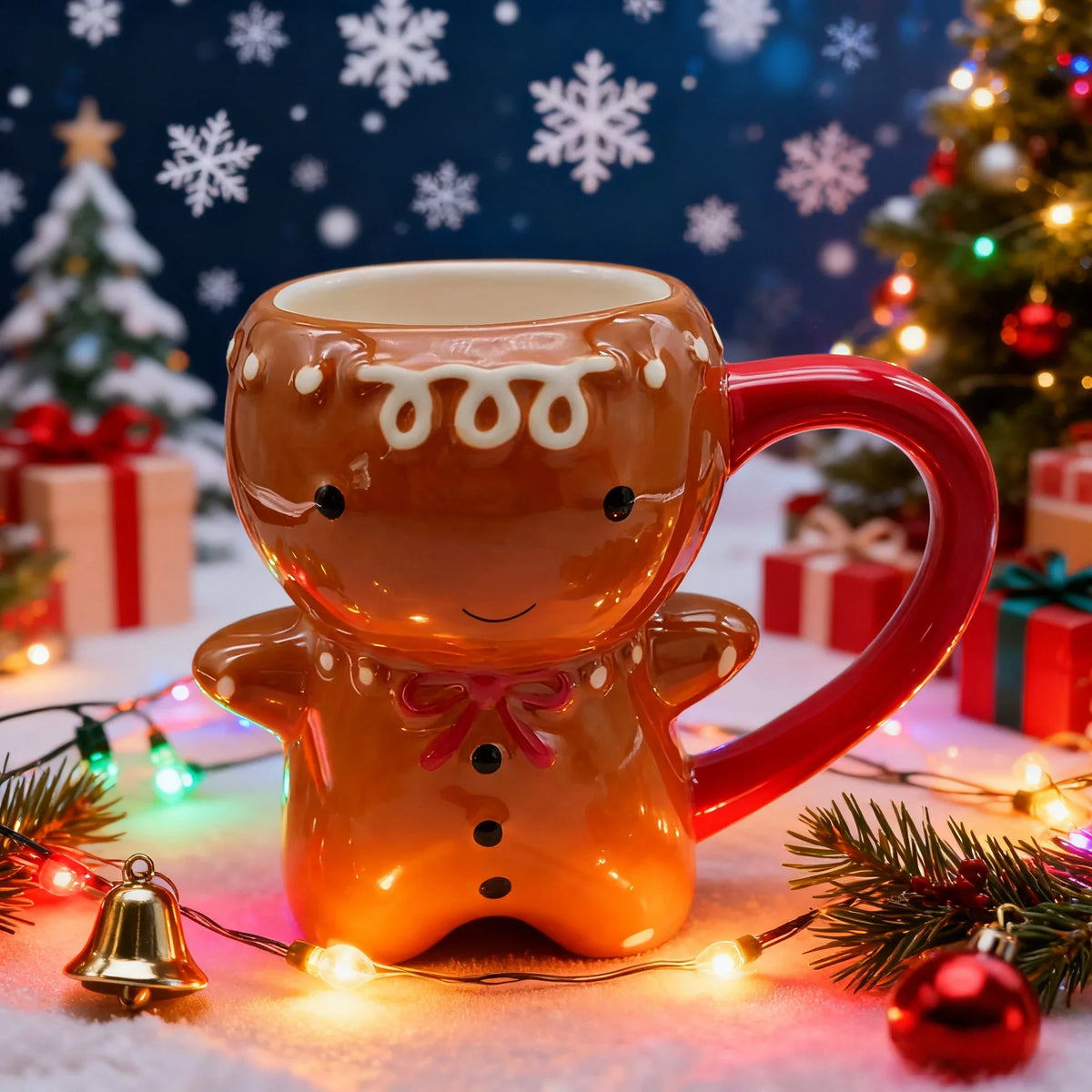 Kawaii Gingerbread Man Ceramic Mug | 3D Christmas Cup 300ML