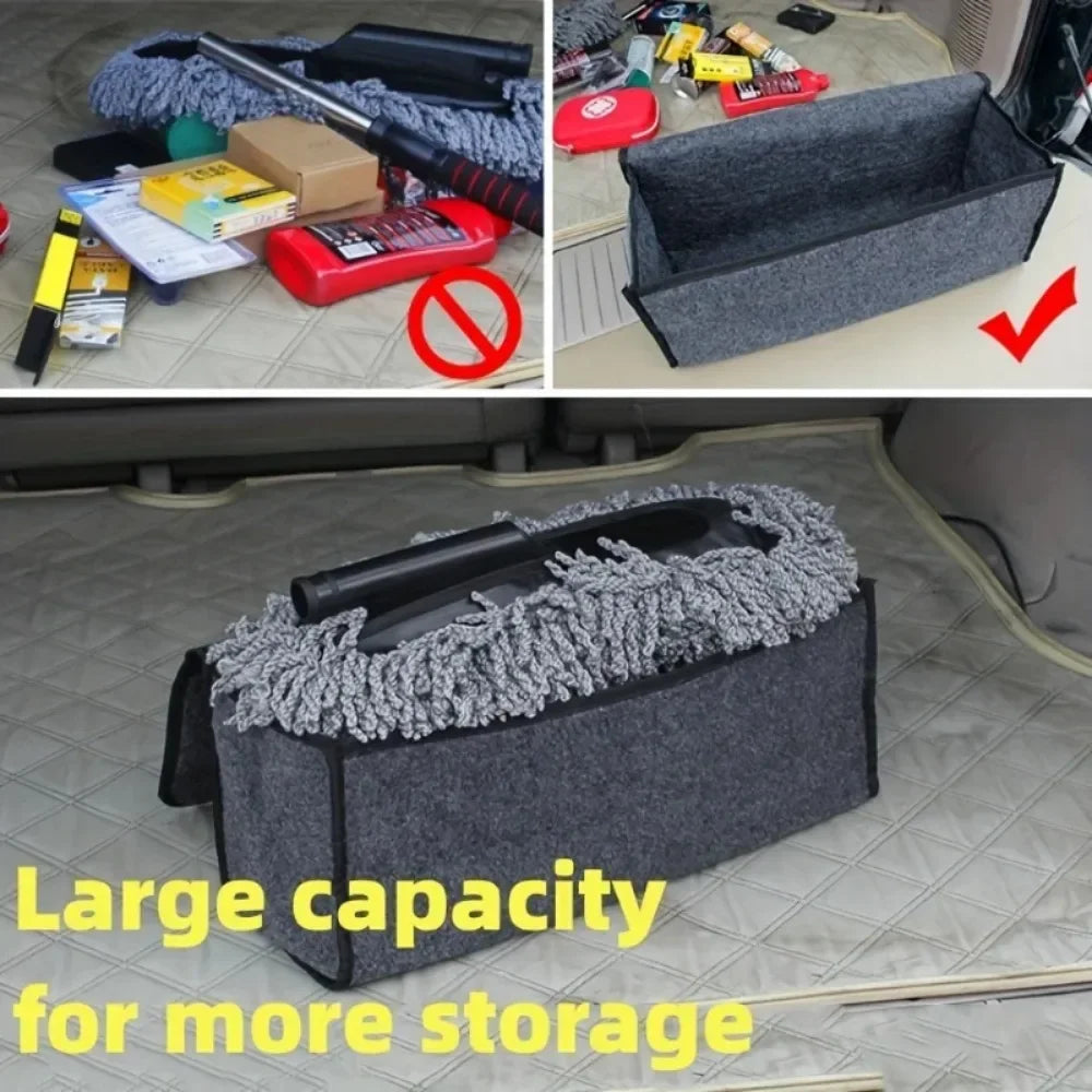 Gray Felt Car Trunk Organizer – Anti-Slip Compartment Box