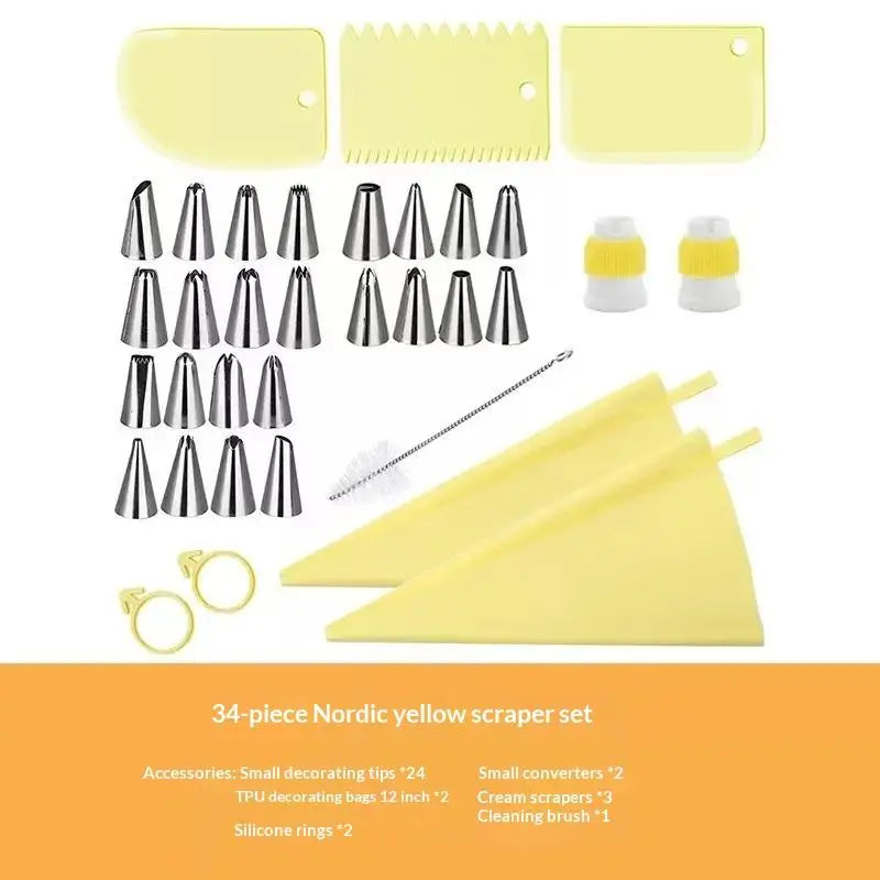 34-Piece Stainless Steel Piping Nozzle Set & Reusable Pastry Bag