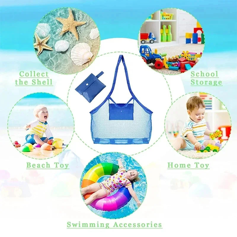 Large Mesh Beach Bag – Sand-Away Foldable Toy Tote