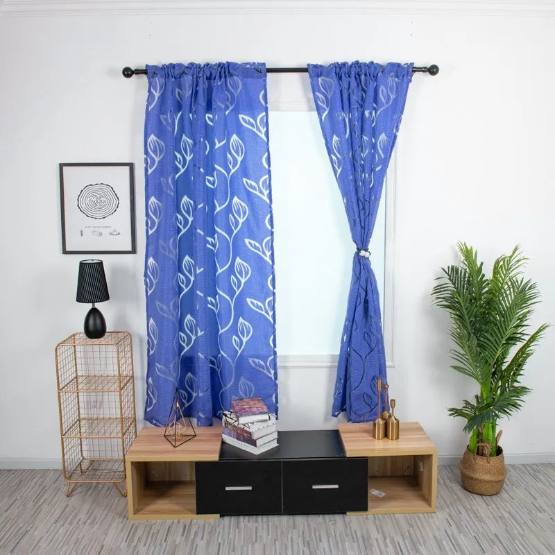 Vines Leaves Tulle Sheer Curtain Panel – Window Drape & Valance