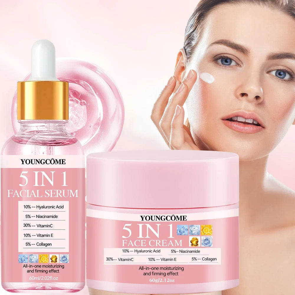 YOUNGCOME 5-in-1 Hyaluronic Acid Face Serum & Cream Set