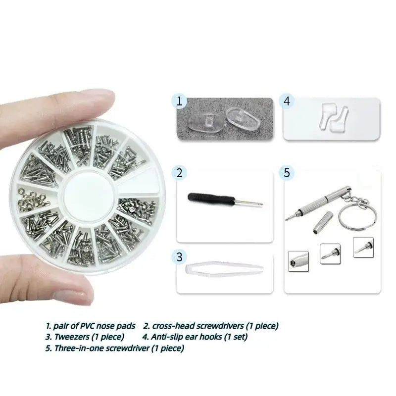 Eyeglass Repair Kit – Screws, Screwdrivers, Nose Pads & Tools
