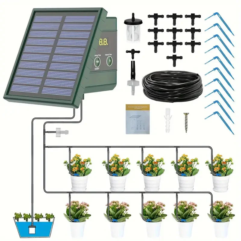 Solar Drip Irrigation Kit with Watering Timer & Water Alarm
