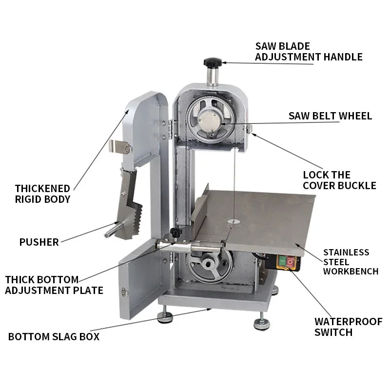 Electric Bone Saw Machine 750W Desktop Stainless Steel Meat Cutter