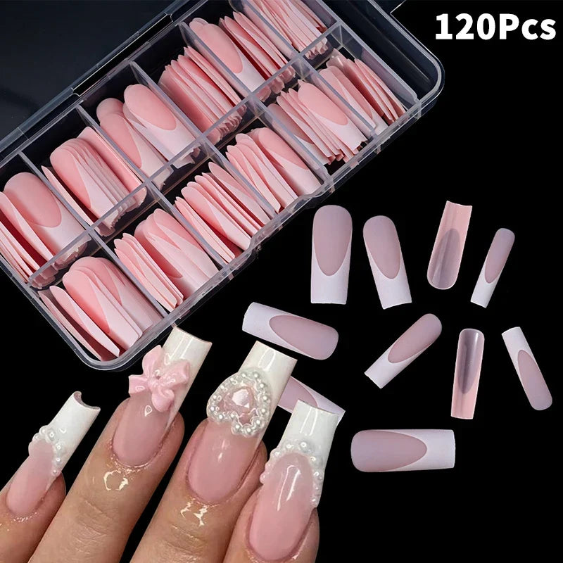 120pc Nude Pink Matte French Press-On Nails | Extra Long Square