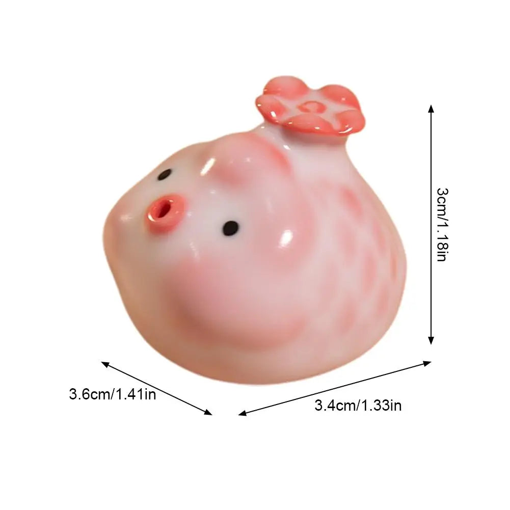 Ceramic Bubble Fish Tea Pet Figurine | Pink Cherry Fish Statue