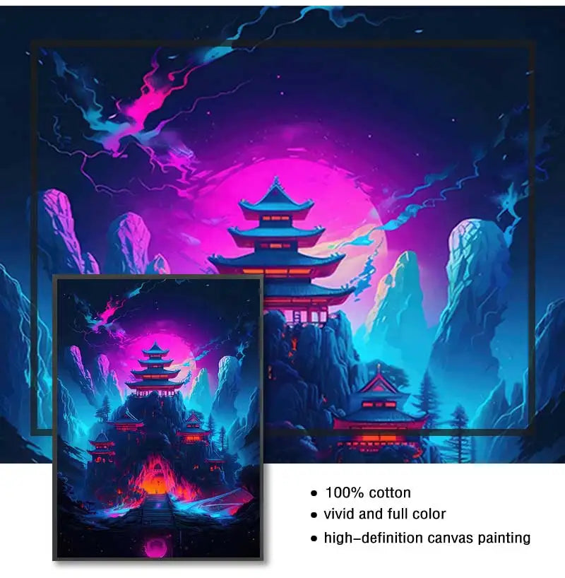 Japanese Anime Cyberpunk Neon Canvas Wall Art 3-Piece Set