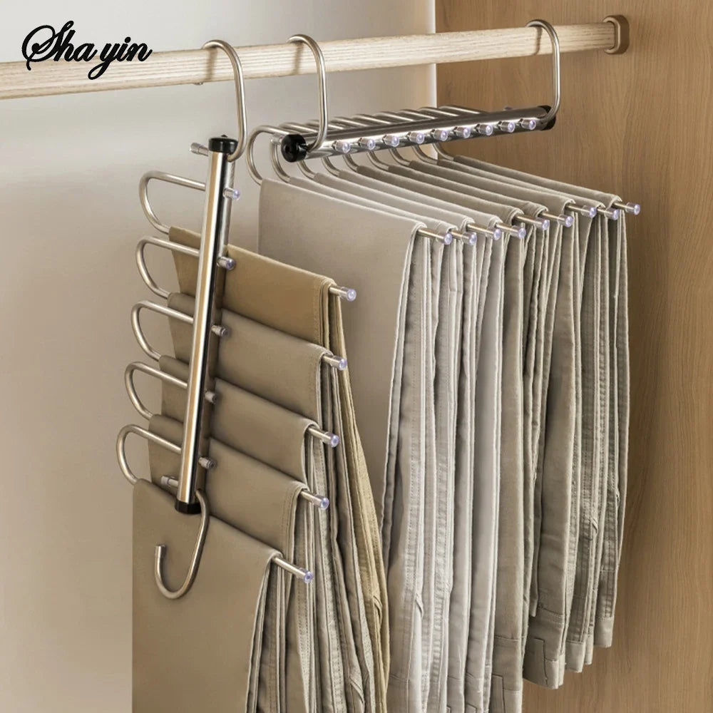 Stainless Steel Folding Pants Hanger Multi-layer Magic Clips