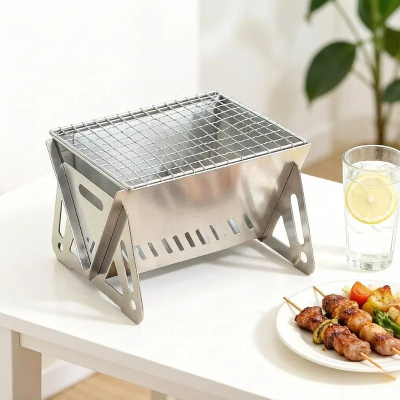 Portable Folding Stainless Steel BBQ Grill Rack – Outdoor Use