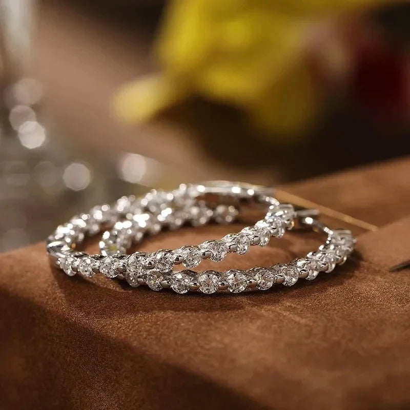 Huitan Silver Hoop Earrings – Cubic Zirconia Circle Jewelry