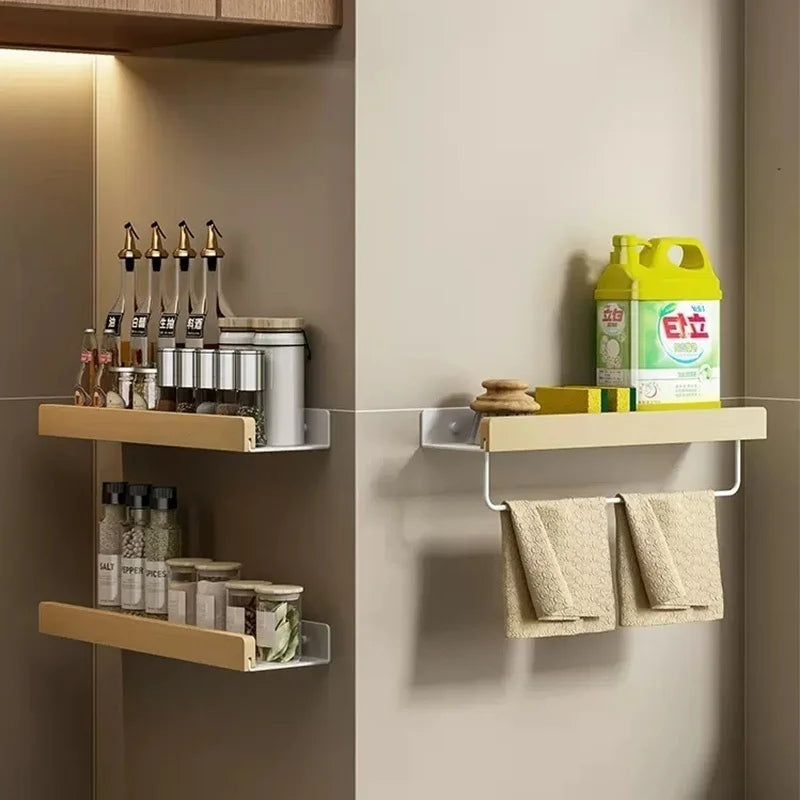 Wood & Aluminum Corner Shelf | Kitchen & Bathroom Wall Organizer