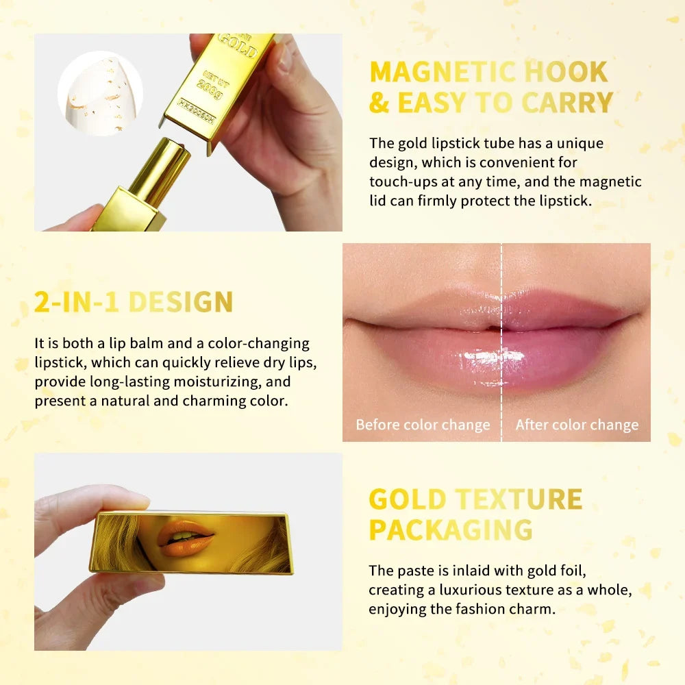 24K Gold Color Changing Lip Balm & Lipstick 2-in-1 Balm