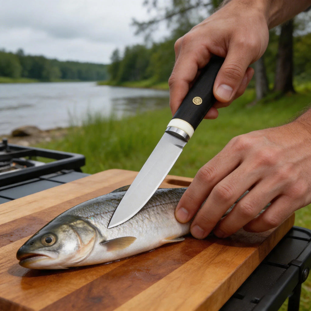 Fixed Blade Camping Knife – Wood Handle & Leather Sheath