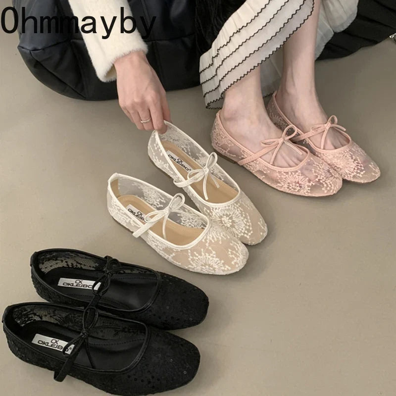 Women's Lace Mary Jane Ballet Flats – Slip-On Dress Shoes