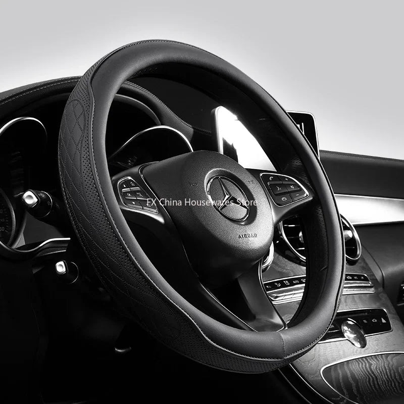 Napa Leather Perforated Steering Wheel Cover Non-slip Breathable