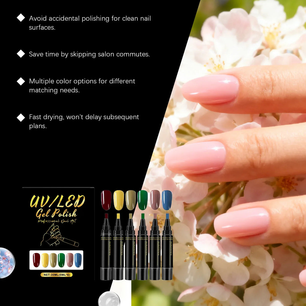 6-Color DIY Nail Art Pens – Waterproof, High Pigment, Quick Dry