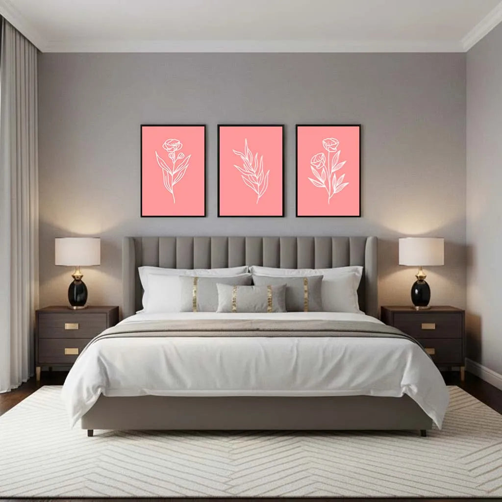 Nordic Pink Floral Line Art Canvas Print | Minimalist Wall Decor