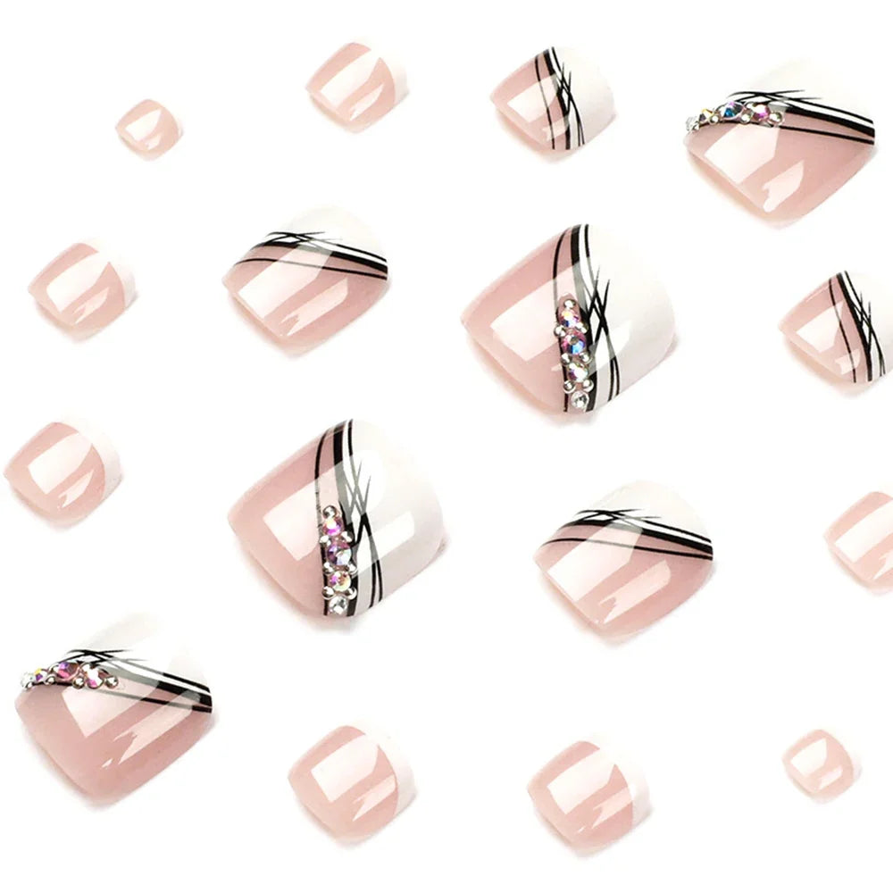 24-Piece French Press On Nails | Rhinestone Glitter Set