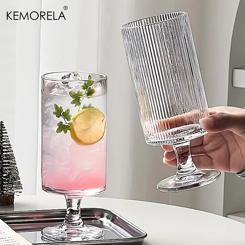 KEMORELA High-Foot Striped Glass Cup – Coffee, Wine & Juice