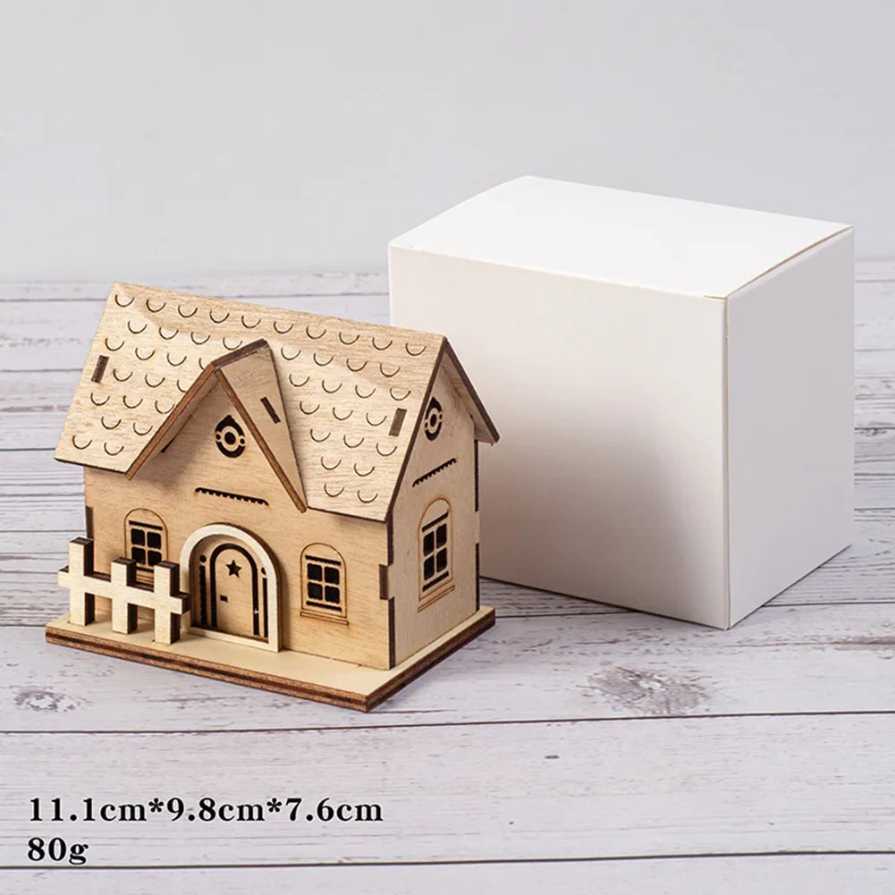 Battery-Powered Wooden Log Cabin Christmas Ornament