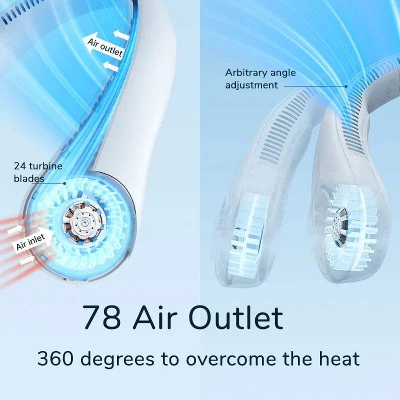 Wearable Bladeless Neck Fan – USB Rechargeable Portable Cooler