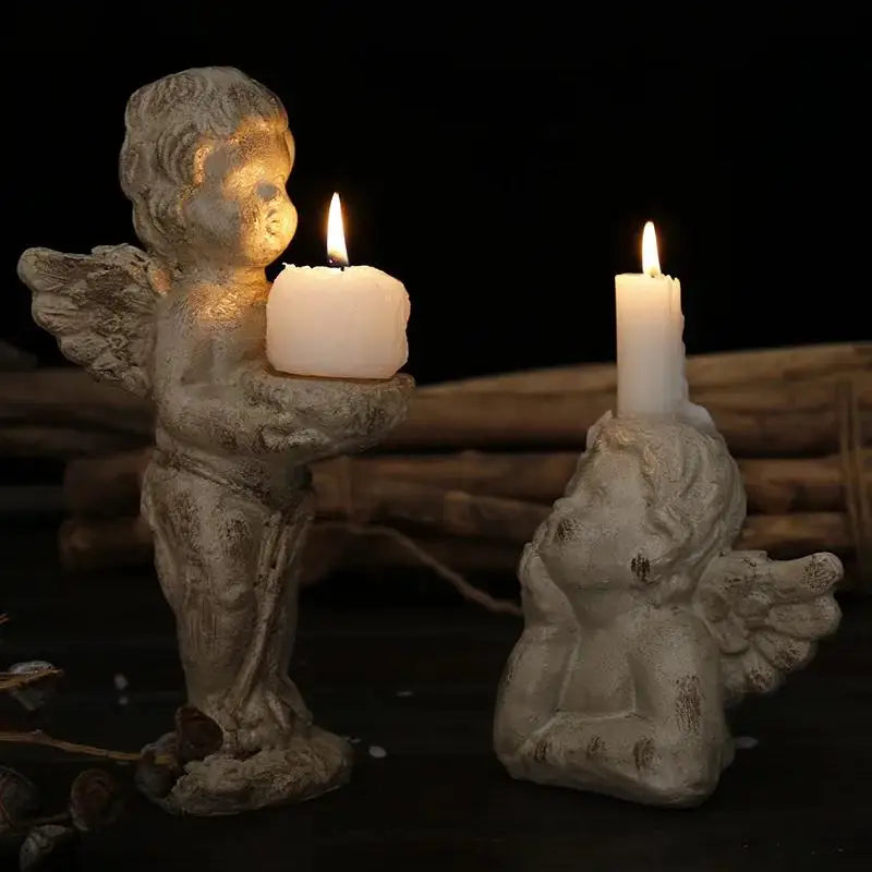 Angel Cupid Candlestick Holder – Resin Winged Baby Sculpture